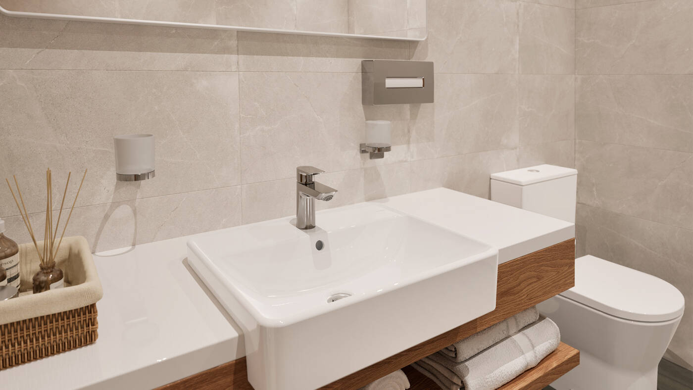 Neovis Q installed on the semi-countertop wash basin.