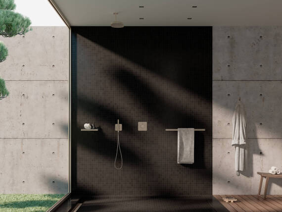 Illustration of the AXOR ShowerSphere and the AXOR Citterio C shower faucet for concealed installation on a dark background