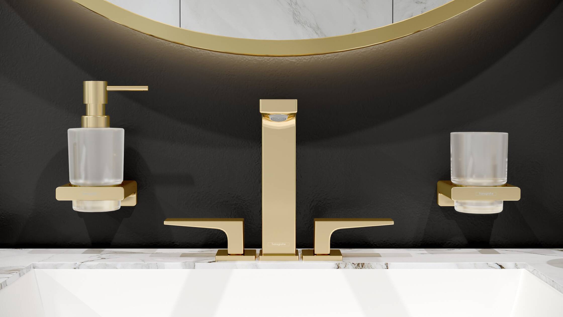 Hansgrohe bathroom faucets and accessories in Gold Optic.