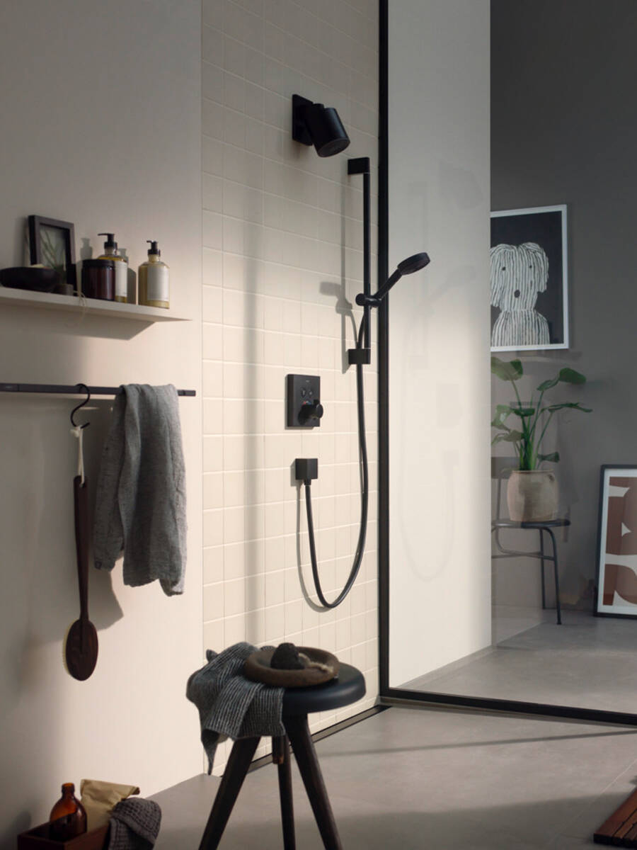 Set de ducha visto Multi con termostato Ecostat y barra de ducha Hansgrohe  — Rehabilitaweb