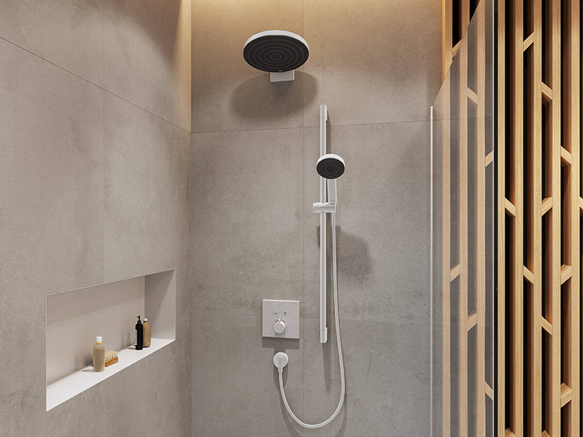 Modern shower installation by hansgrohe.