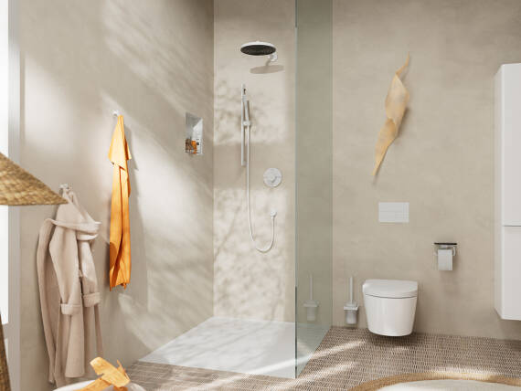 White shower rail by hansgrohe to match the shower heads.