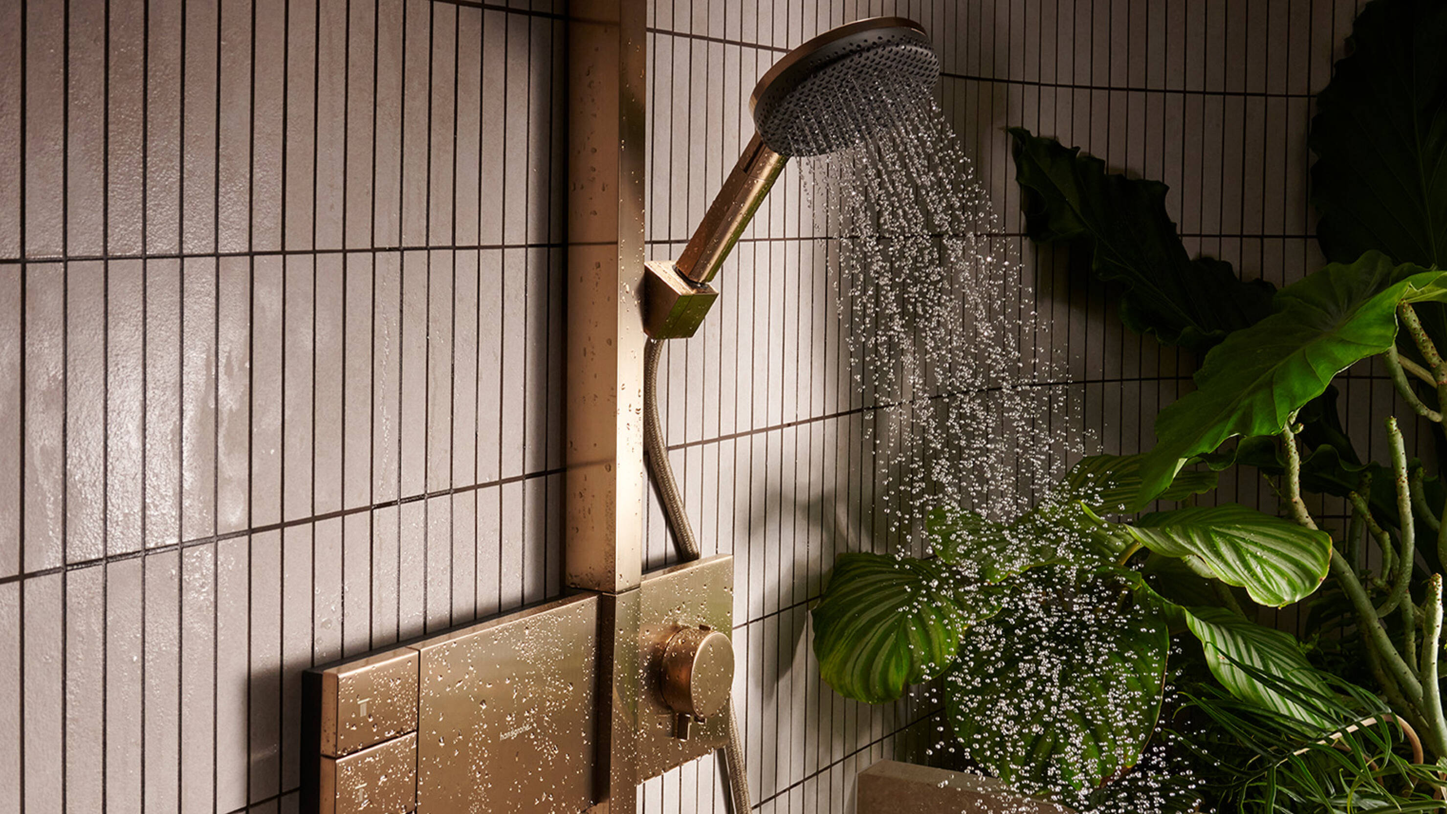 Ultra-flat Raindance Alive exposed showerpipe. Ultra-flat Raindance Alive exposed showerpipe.