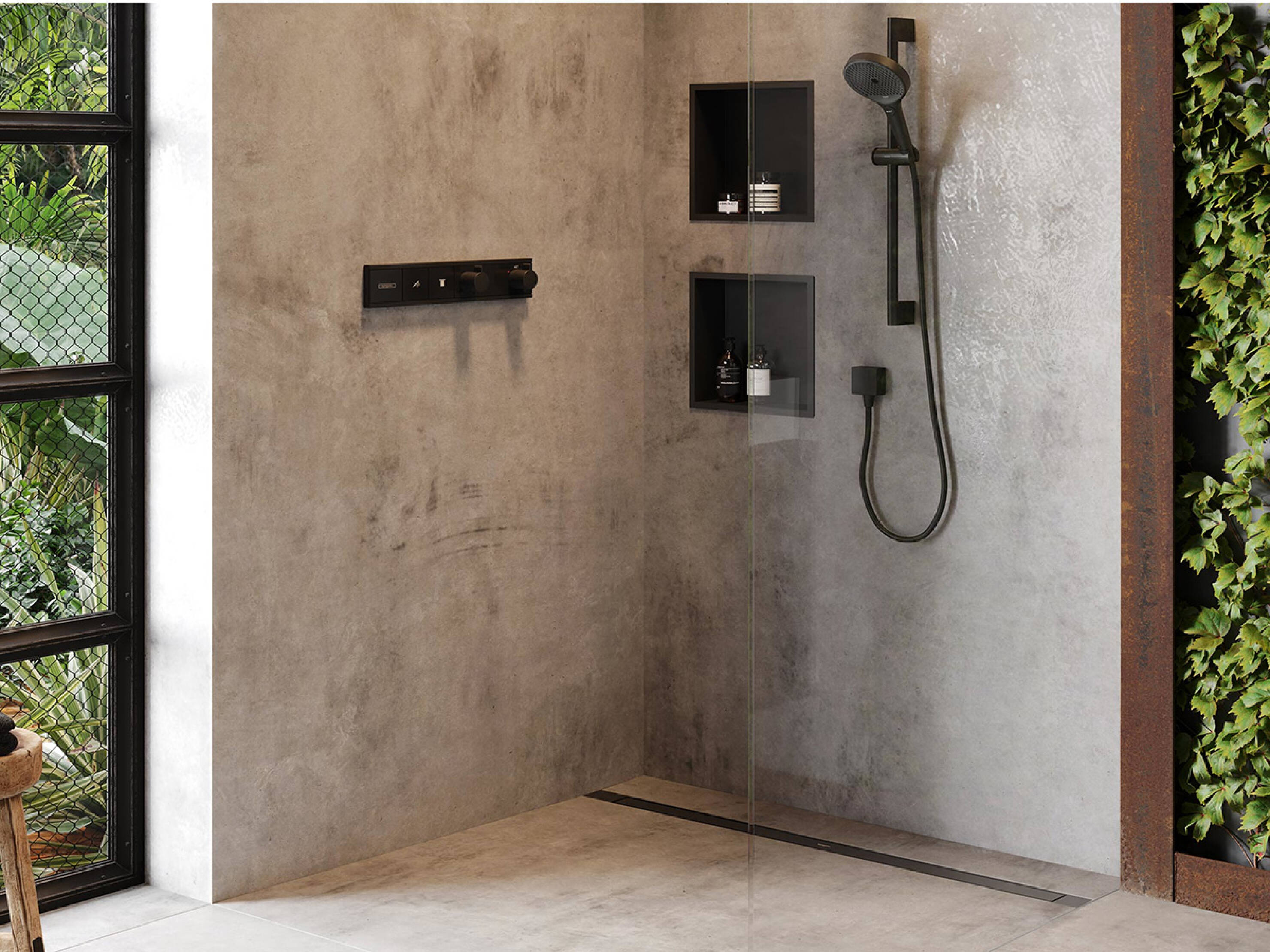 RainDrain Match Plus mit Designabdeckung in Mattschwarz. RainDrain Match Plus mit Designabdeckung in Mattschwarz.