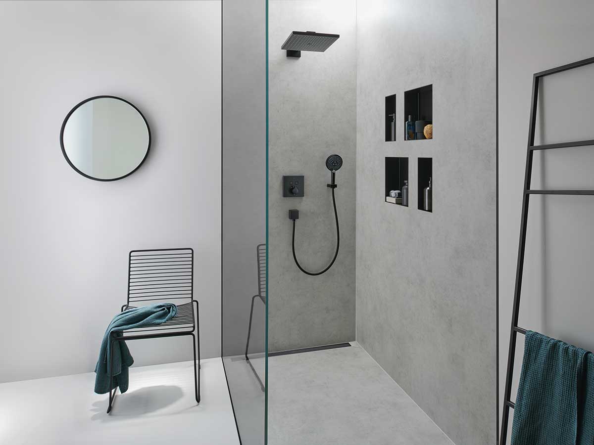 Nieuwigheden voor de badkamer 2021 van hansgrohe: RainDrain. Nieuwigheden voor de badkamer 2021 van hansgrohe: RainDrain.