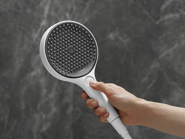 hansgrohe Rainfinity håndbruser med Select-knap.