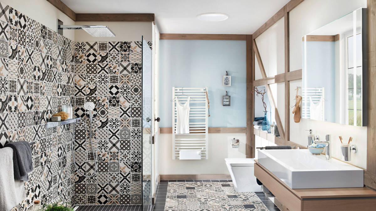 Design an oriental bathroom with abstract tile patterns | hansgrohe AU