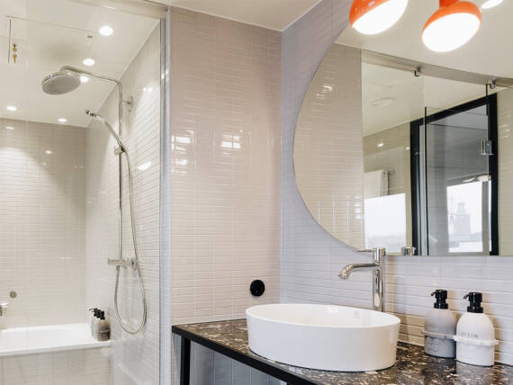 Modern bathroom with hansgrohe products. Modern bathroom with hansgrohe products.