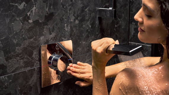 Flat, purist concealed thermostat from hansgrohe.