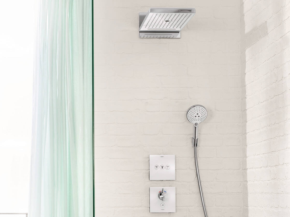 Selector De Ducha Vidrio Hansgrohe Termostato 2 Salidas Empotrado Digital  Blanco Cromo