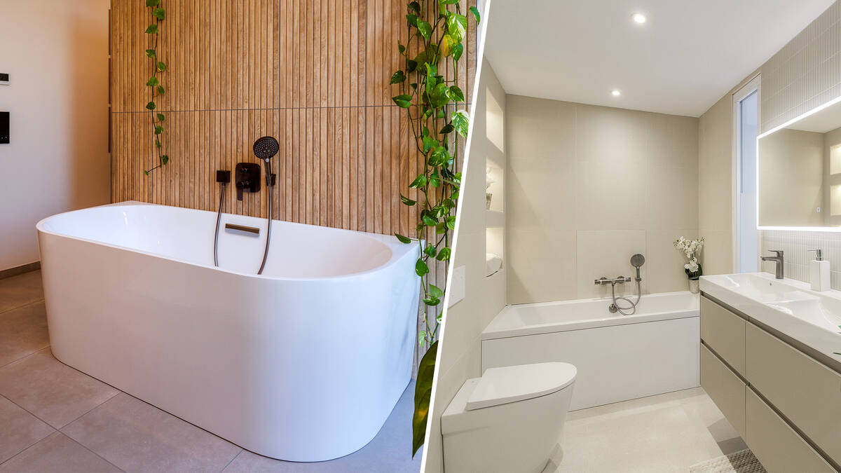 Écran partagé représentant une baignoire semi-encastrée et une baignoire encastrée.