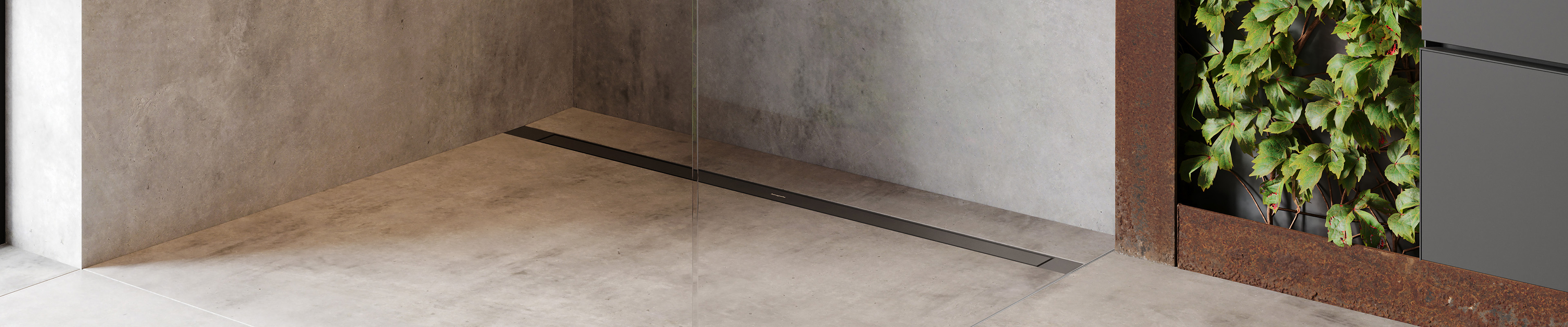 Caniveau de douche RainDrain en noir mat.