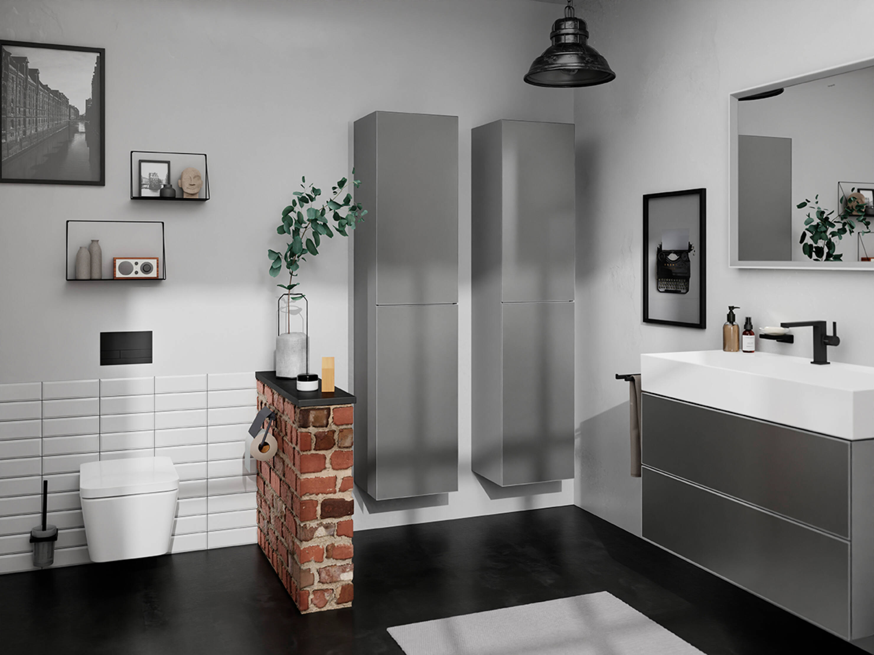 Modern bathroom with a black tap. Modern bathroom with a black tap.