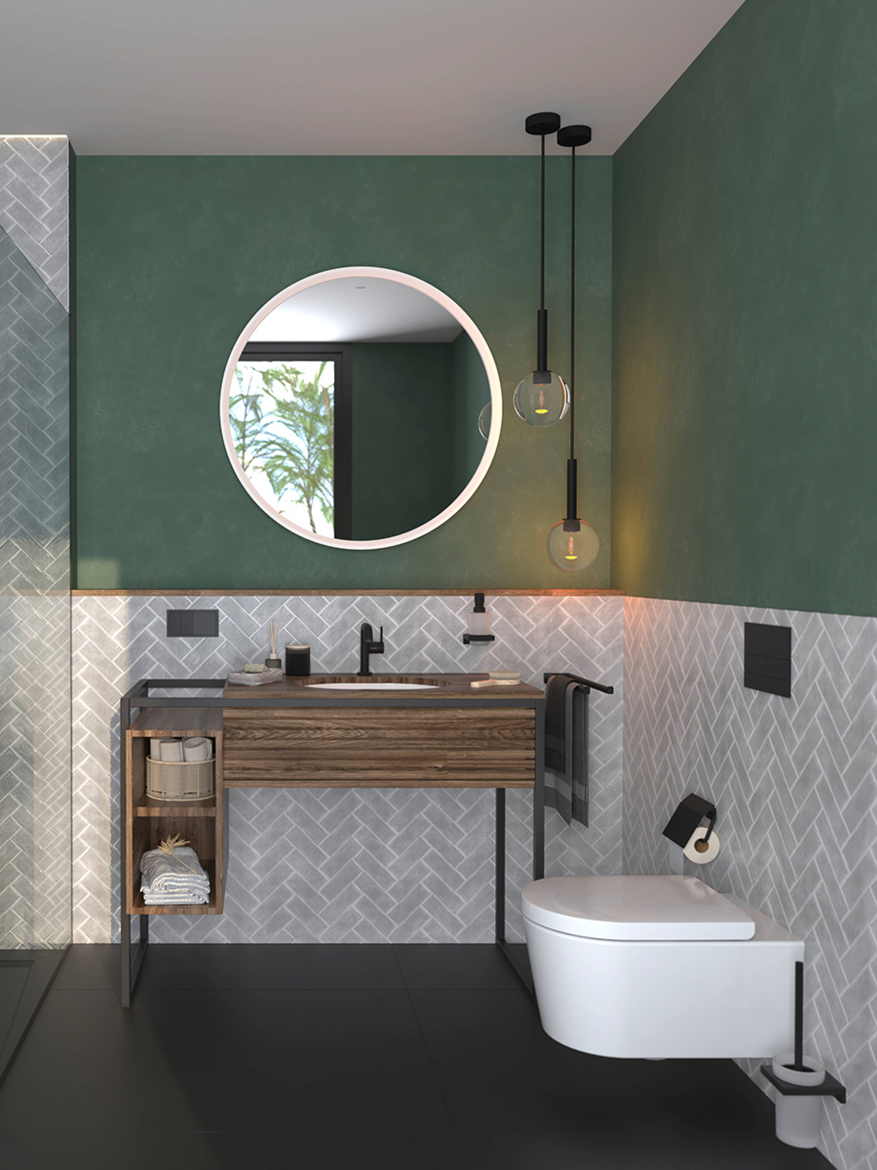 Plan de lavabo avec mitigeur et accessoires coordonnés en FinishPlus.
