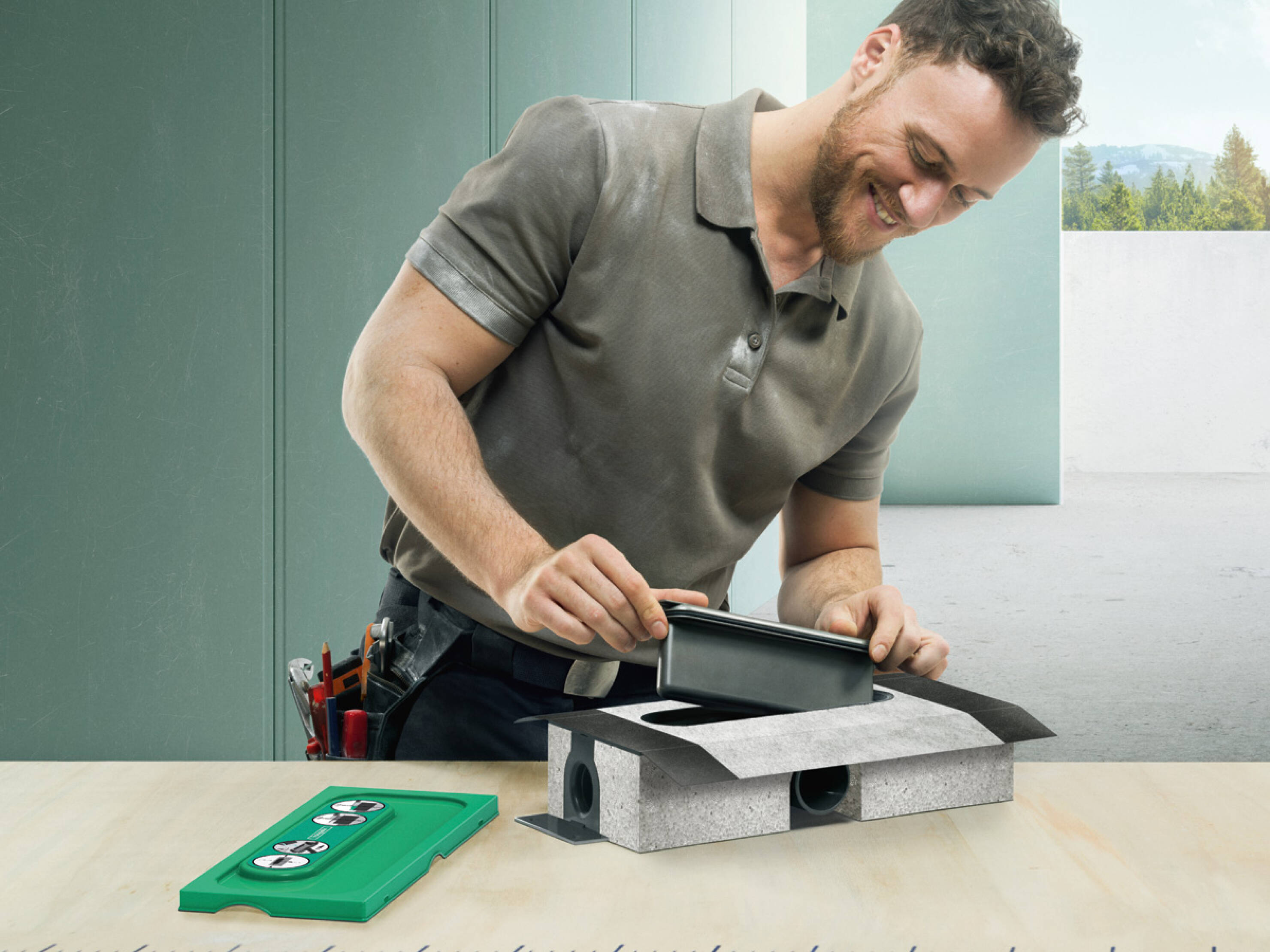 Sanitairinstallateur met uBox universal en Dryphon.