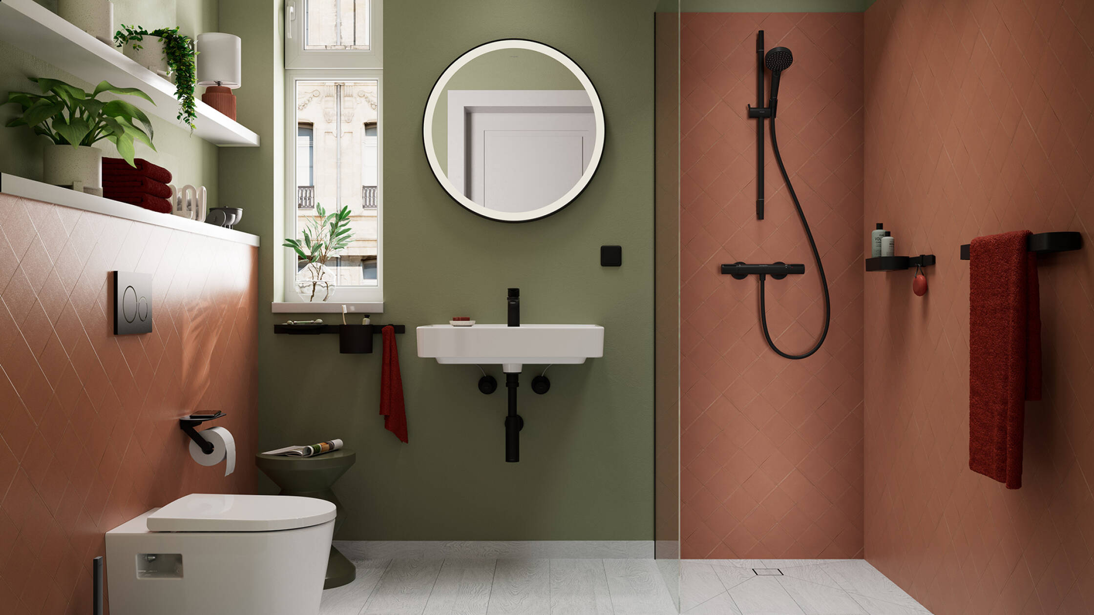 Un baño renovado en pocos pasos mediante griferías de instalación vista.