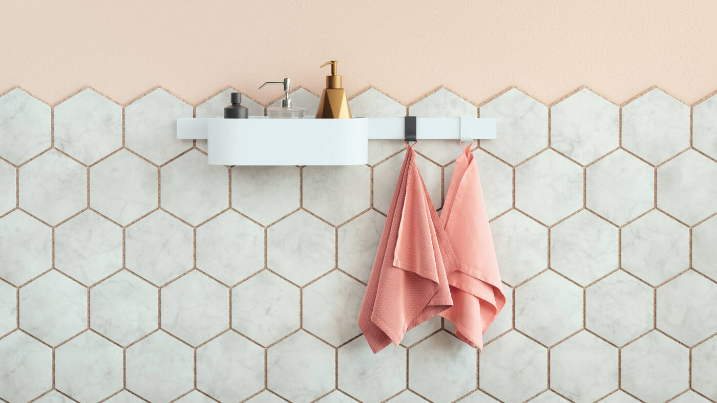 汉斯格雅的 WallStoris：白色的墙上支架系统。