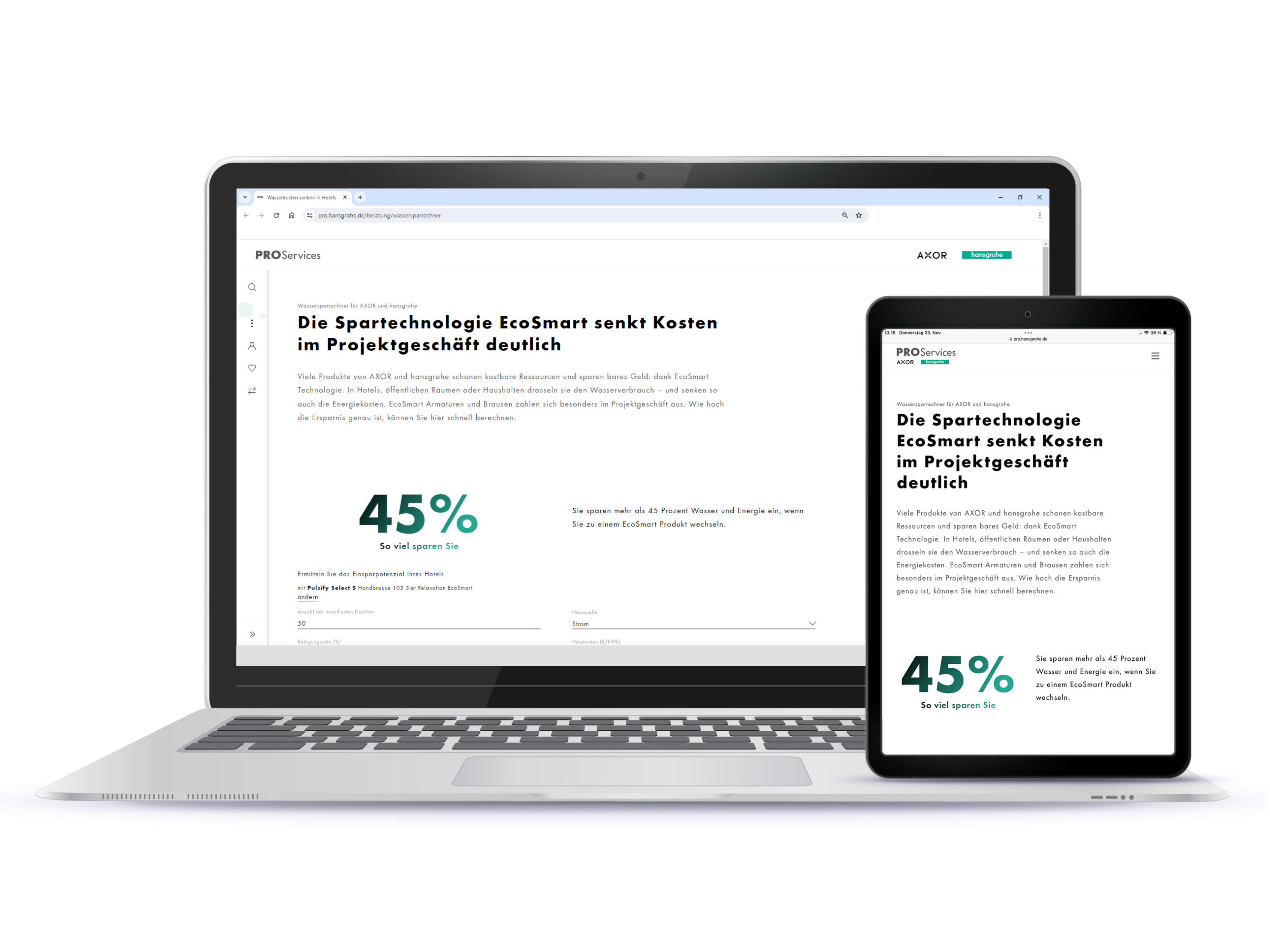 Wassersparrechner auf Notebook und Tablet.