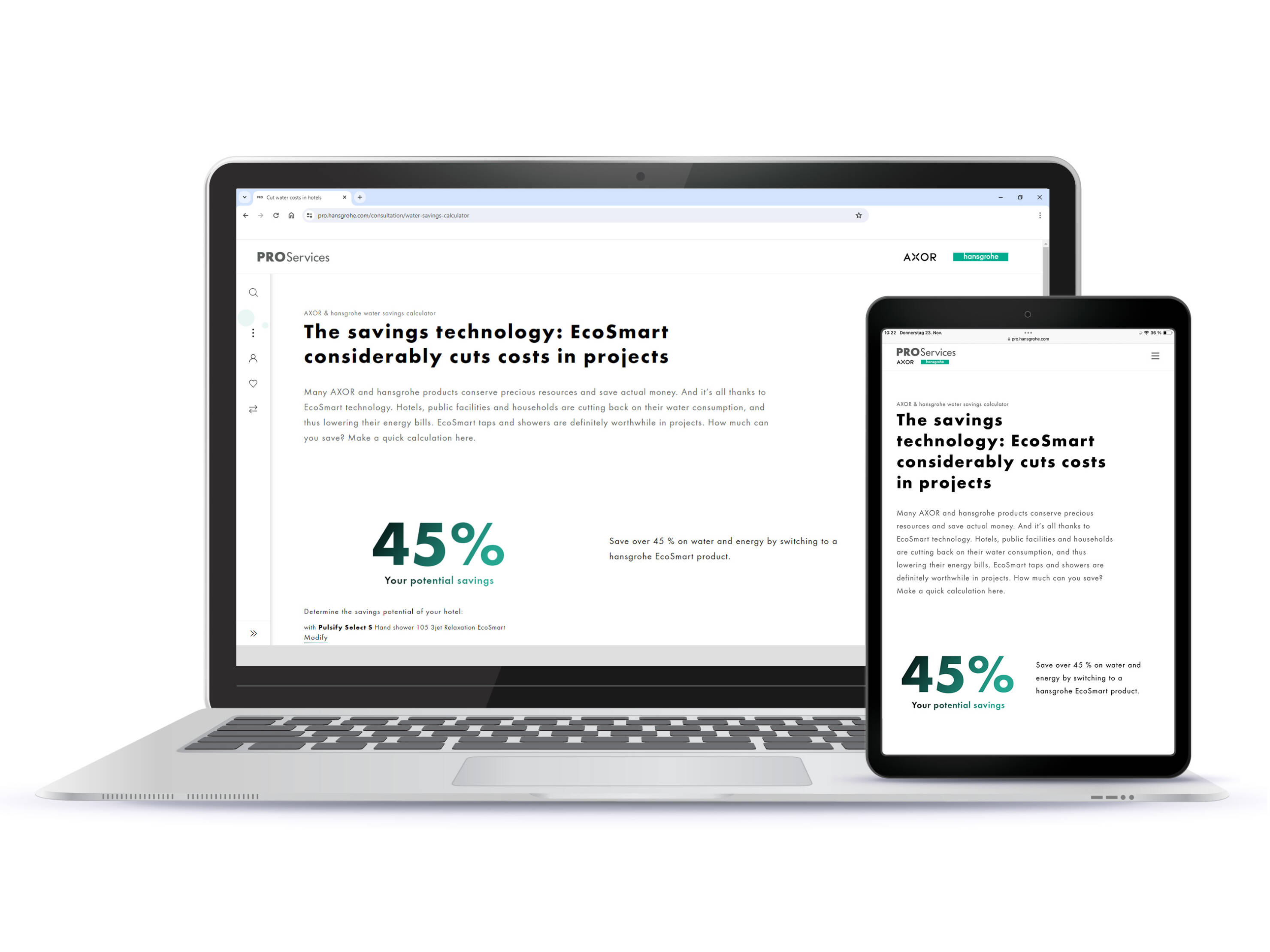 Water savings calculator on a laptop and tablet.