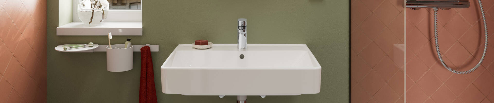 Plan de lavabo Xanuia avec mitigeur Vernis Blend.