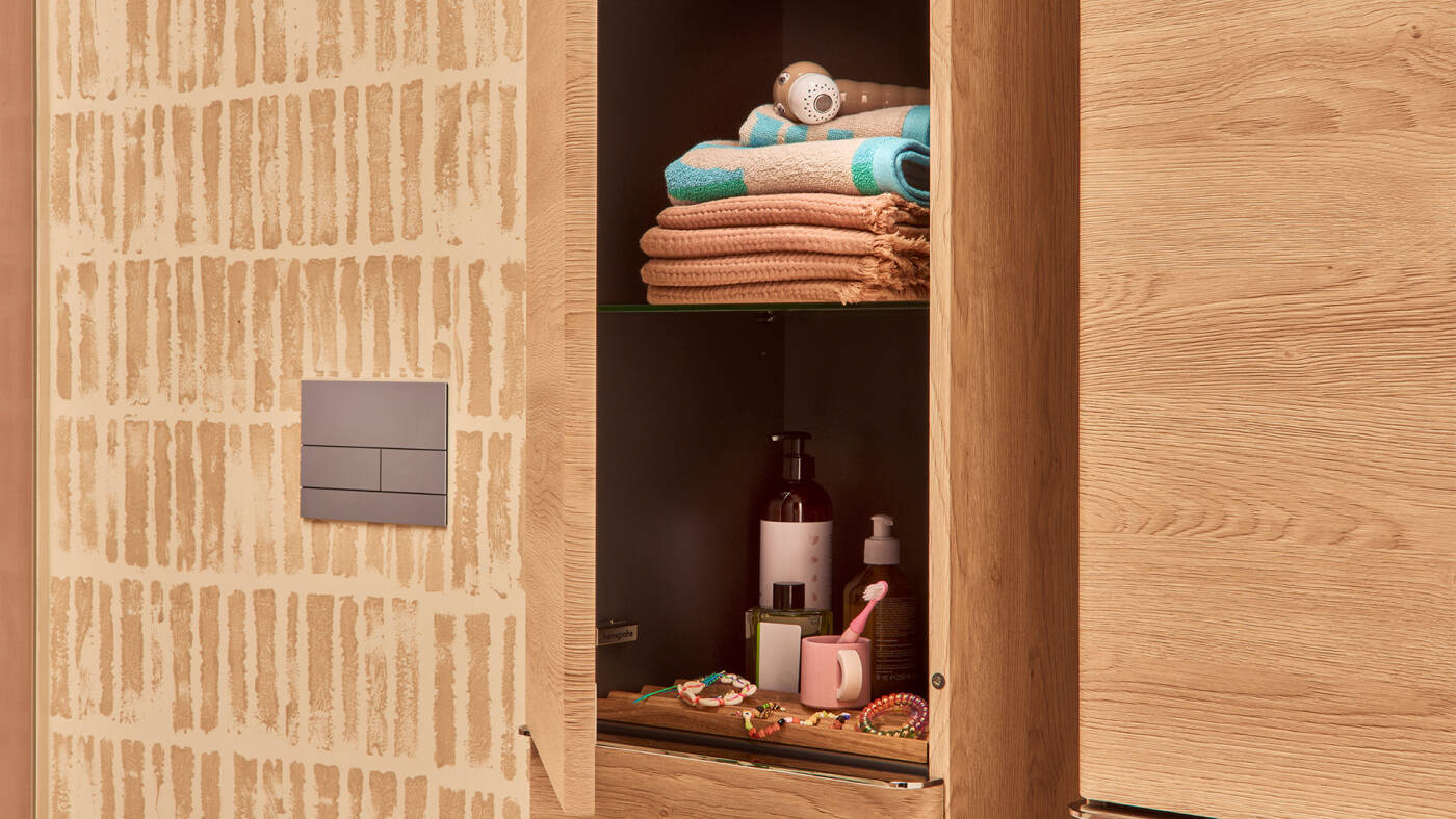 Xelu Q tall cabinet opened.