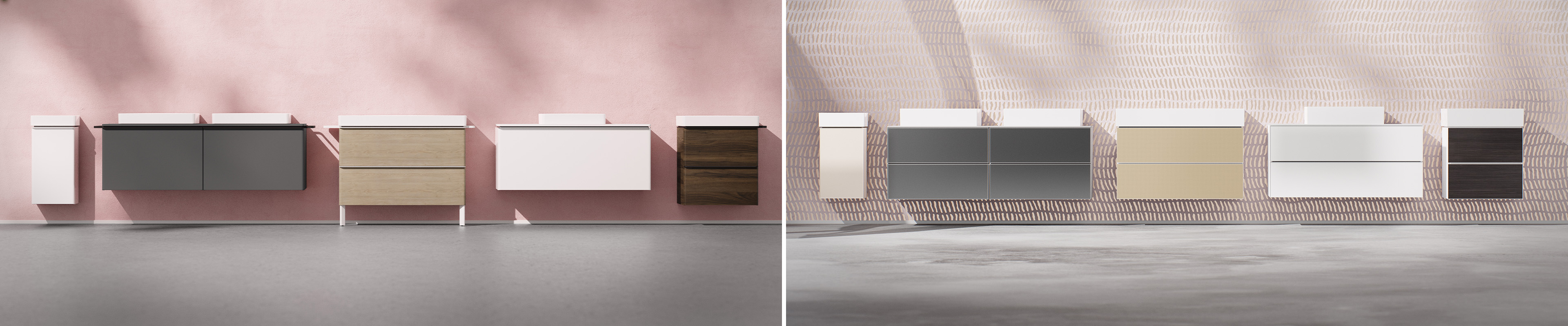 Meuble hansgrohe Xelu Q sur plan de lavabo pour deux.