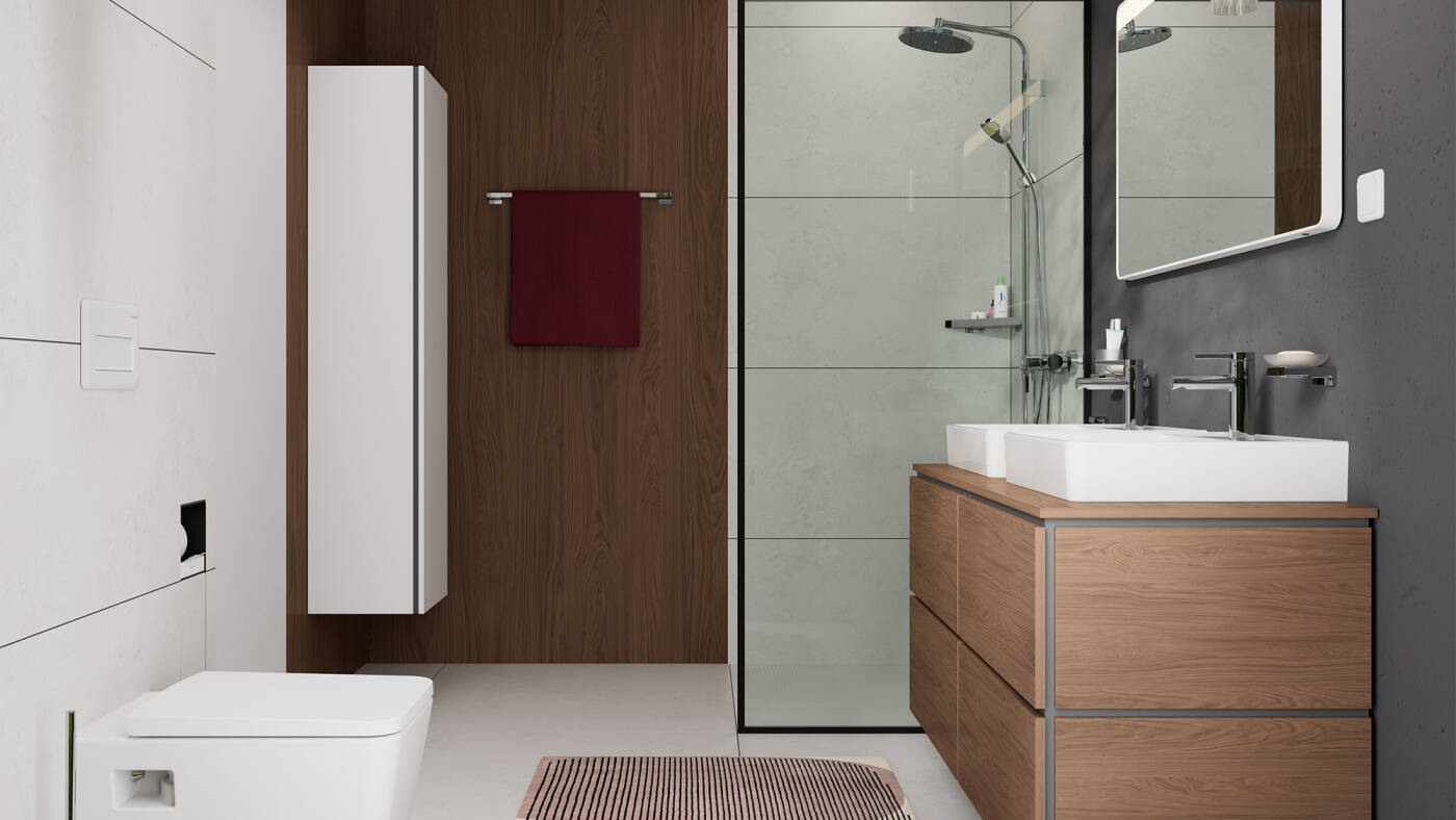 Xilesa E double washplace, finish: Cashmere Oak.