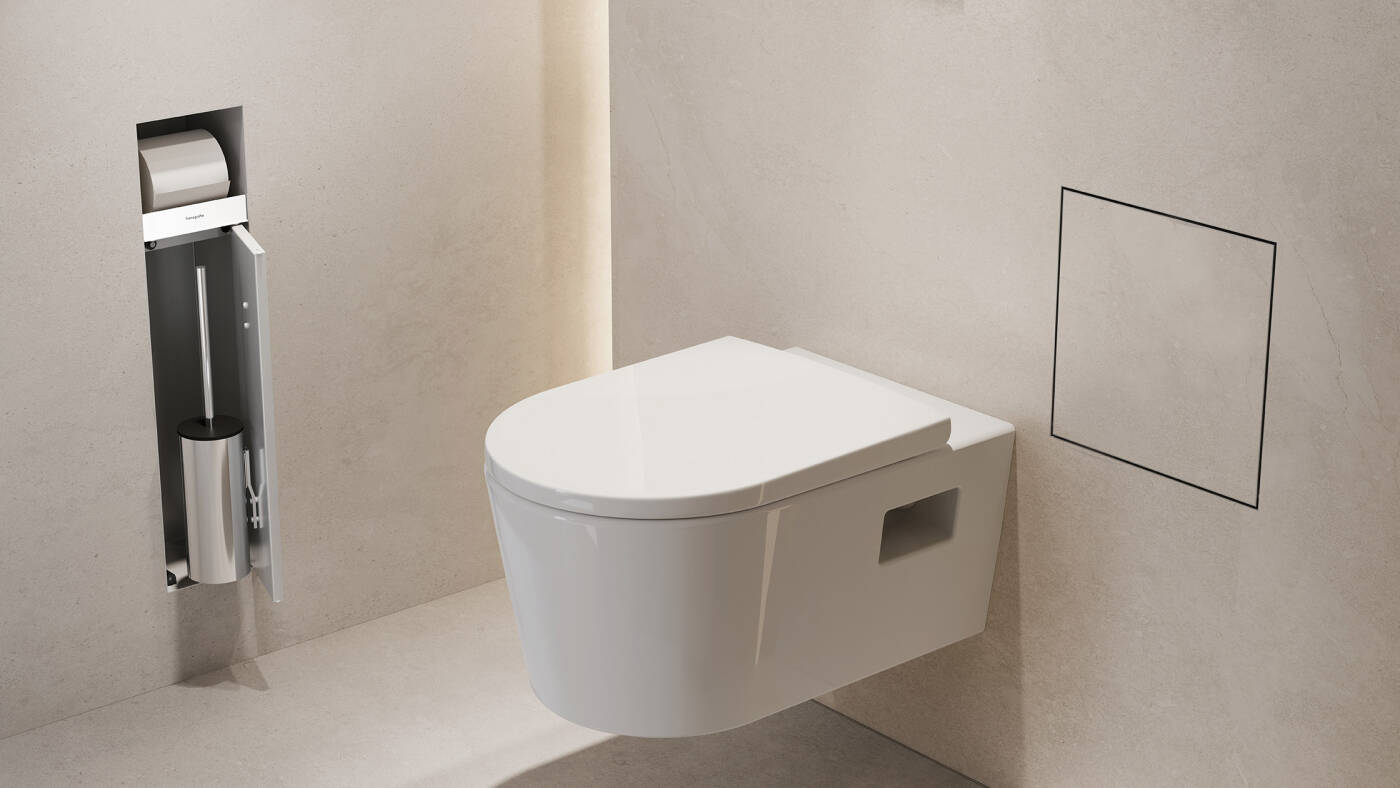 XtraStoris Rock built-in brush set and toilet paper holder.