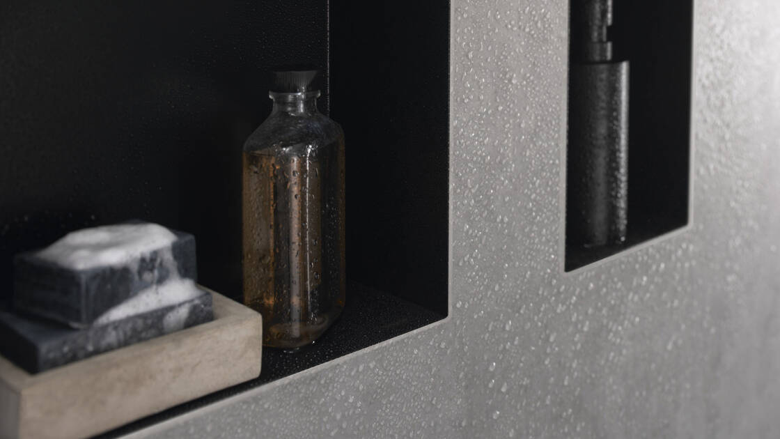 Hornacina de ducha 30x30 cm acero inoxidable negro marco empotrado