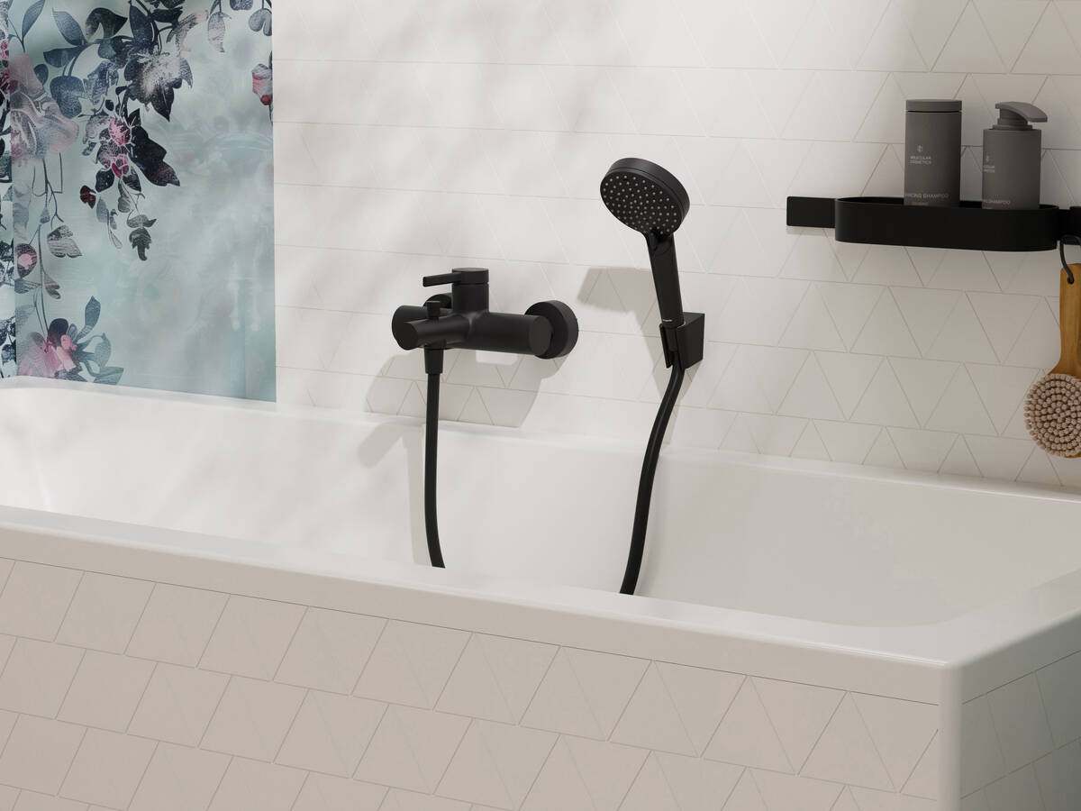 Modern hansgrohe bath mixers in Matt Black.