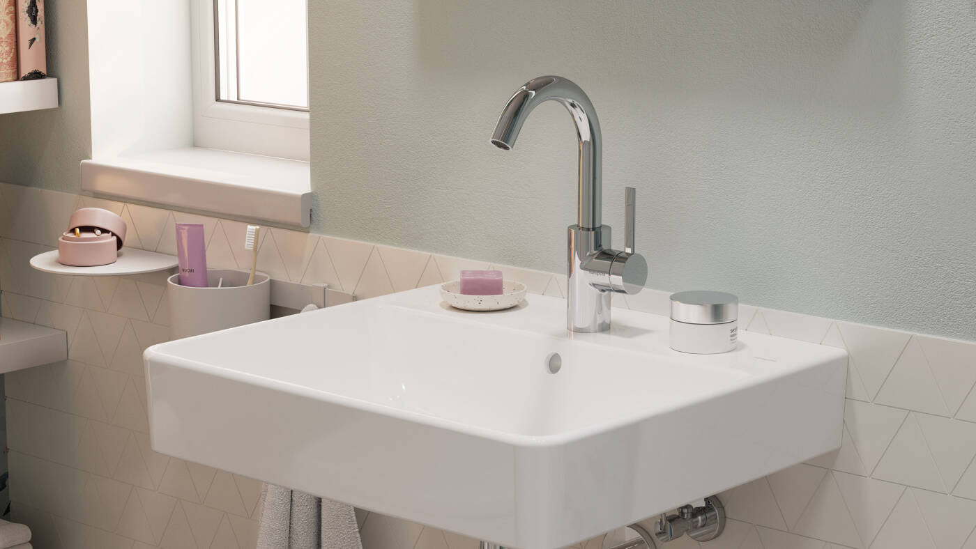 Zesis S lavatory faucet with round arch and swivel spout.