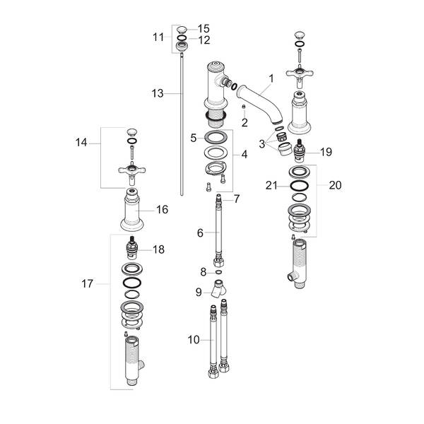 AXOR Sink mixers: AXOR Montreux, Widespread Faucet 30 with Cross ...