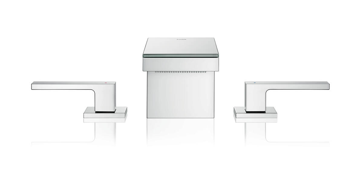 Close-Up: 3-Loch Waschtischarmatur 70 mit Push-Open Ablaufgarnitur 1