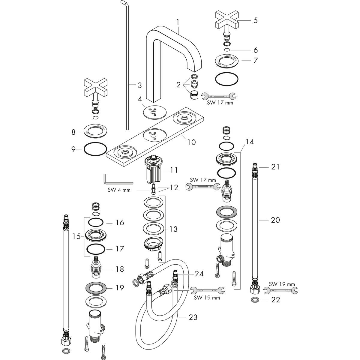 AXOR Washbasin mixers: AXOR Citterio, 3-hole basin mixer 170 with spout ...