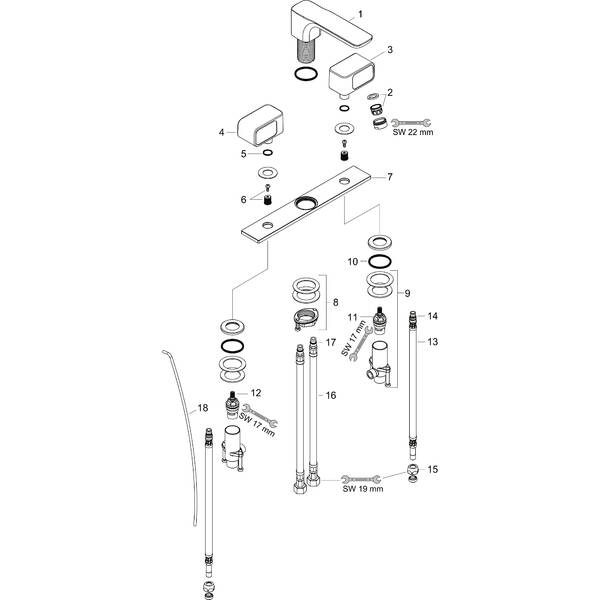 AXOR Washbasin mixers: AXOR Urquiola, 3-hole basin mixer 50 with plate ...