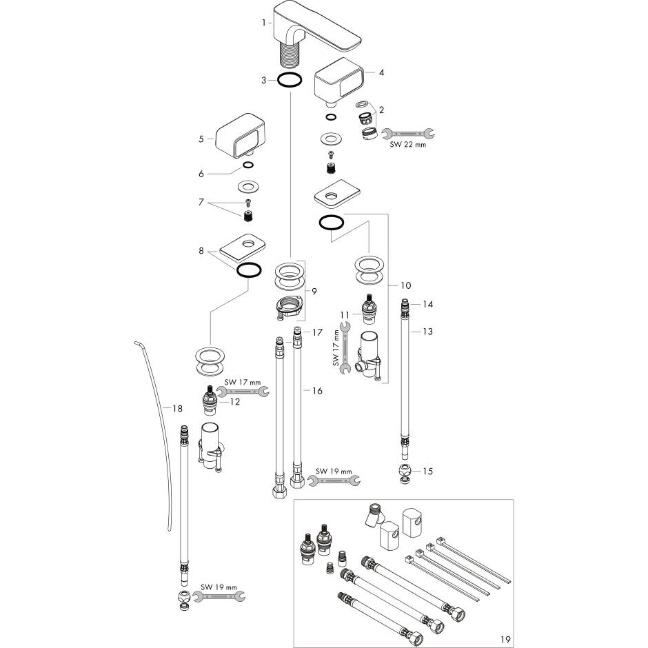 AXOR Washbasin mixers: AXOR Urquiola, 3-hole basin mixer 50 with ...