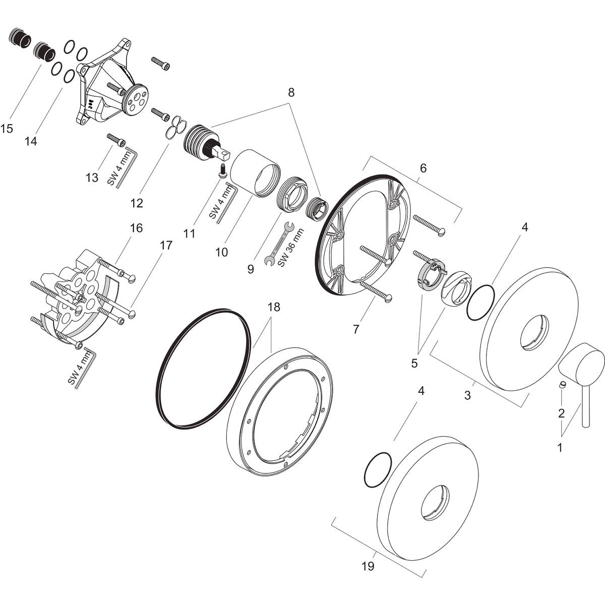 AXOR Extensions: Rosace ronde 33 mm pour robinetterie encastrée 1 trou, N°  article 14960000
