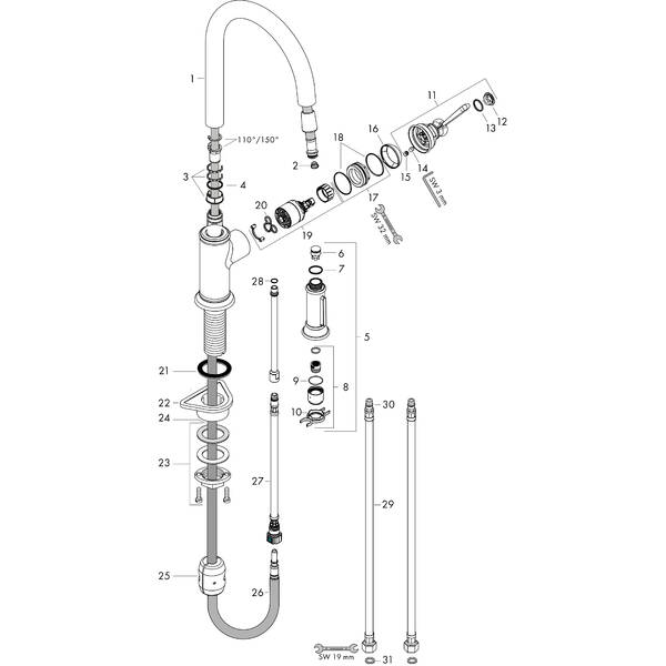 AXOR Kitchen mixers: AXOR Montreux, Single lever kitchen mixer 180 with ...