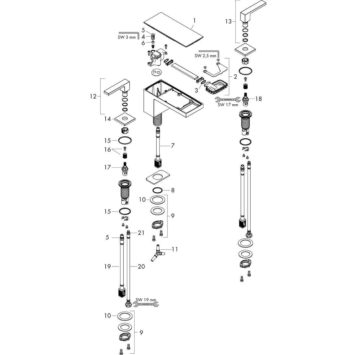 AXOR Washbasin mixers: AXOR MyEdition, 3-hole basin mixer 70 with push ...