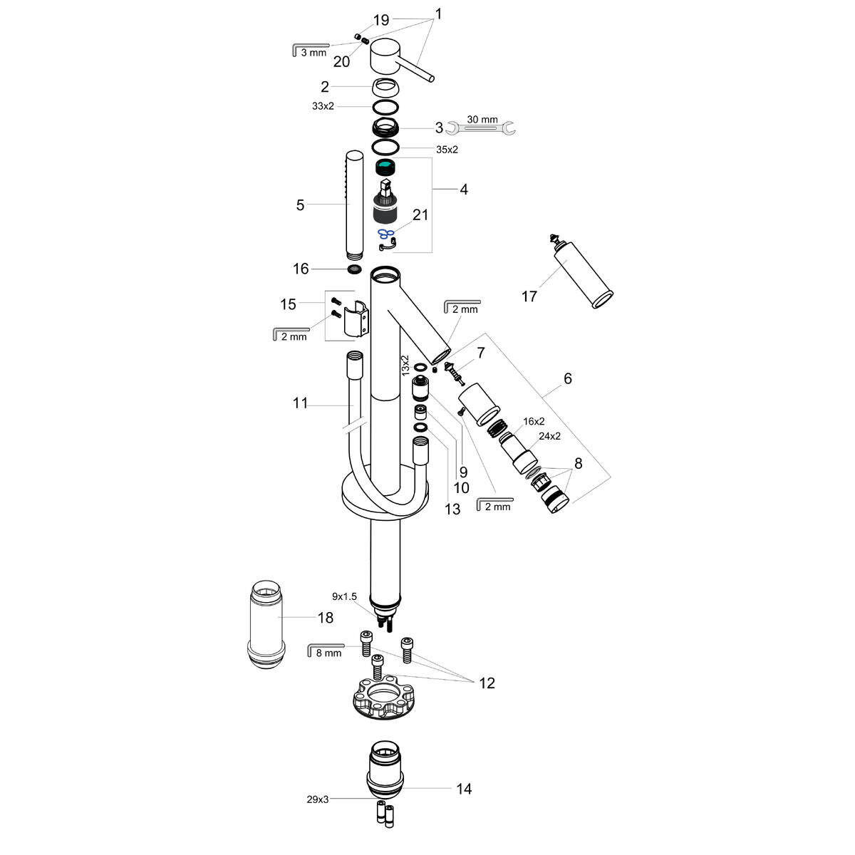 AXOR Starck Bath mixers: 2 functions, Chrome, Art. no. 12456001