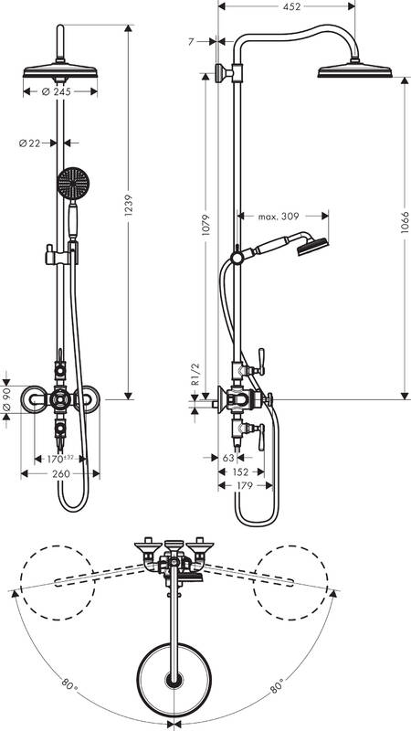 AXOR Shower pipes: AXOR Montreux, 1 spray mode, Item No. 16572000