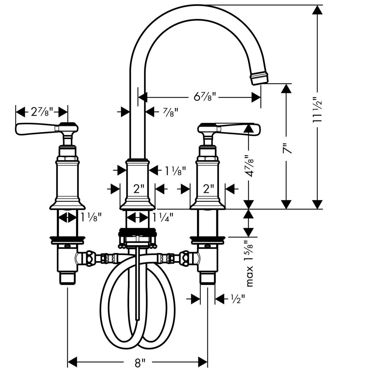 AXOR Sink mixers: AXOR Montreux, Widespread Faucet 180 with Lever ...