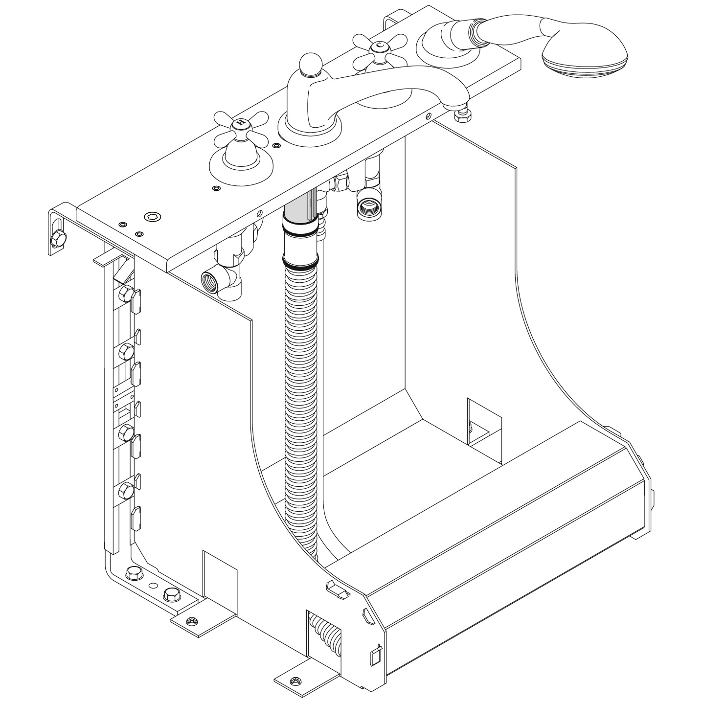 4-hole tile-mounted bath mixer with cross handles