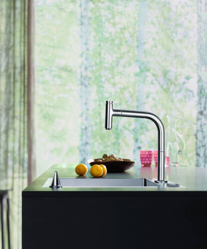 Close-up: 2-hole single lever kitchen mixer 200  pull-out spray