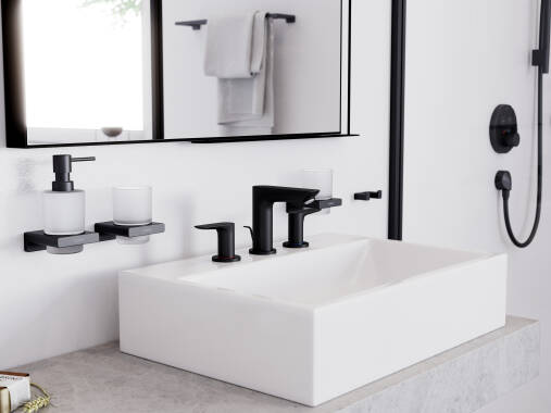 Hansgrohe Washbasin Mixers Talis E 3 Hole Basin Mixer With Pop Up Waste Set Item No 71733000 Int - Black Bathroom Sink Tapware