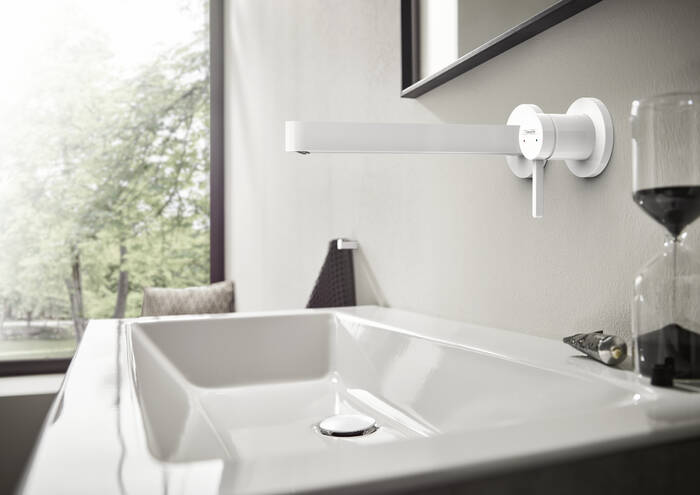 Close-up: Single lever basin mixer for concealed installation wall-mounted with spout 22 8 cm