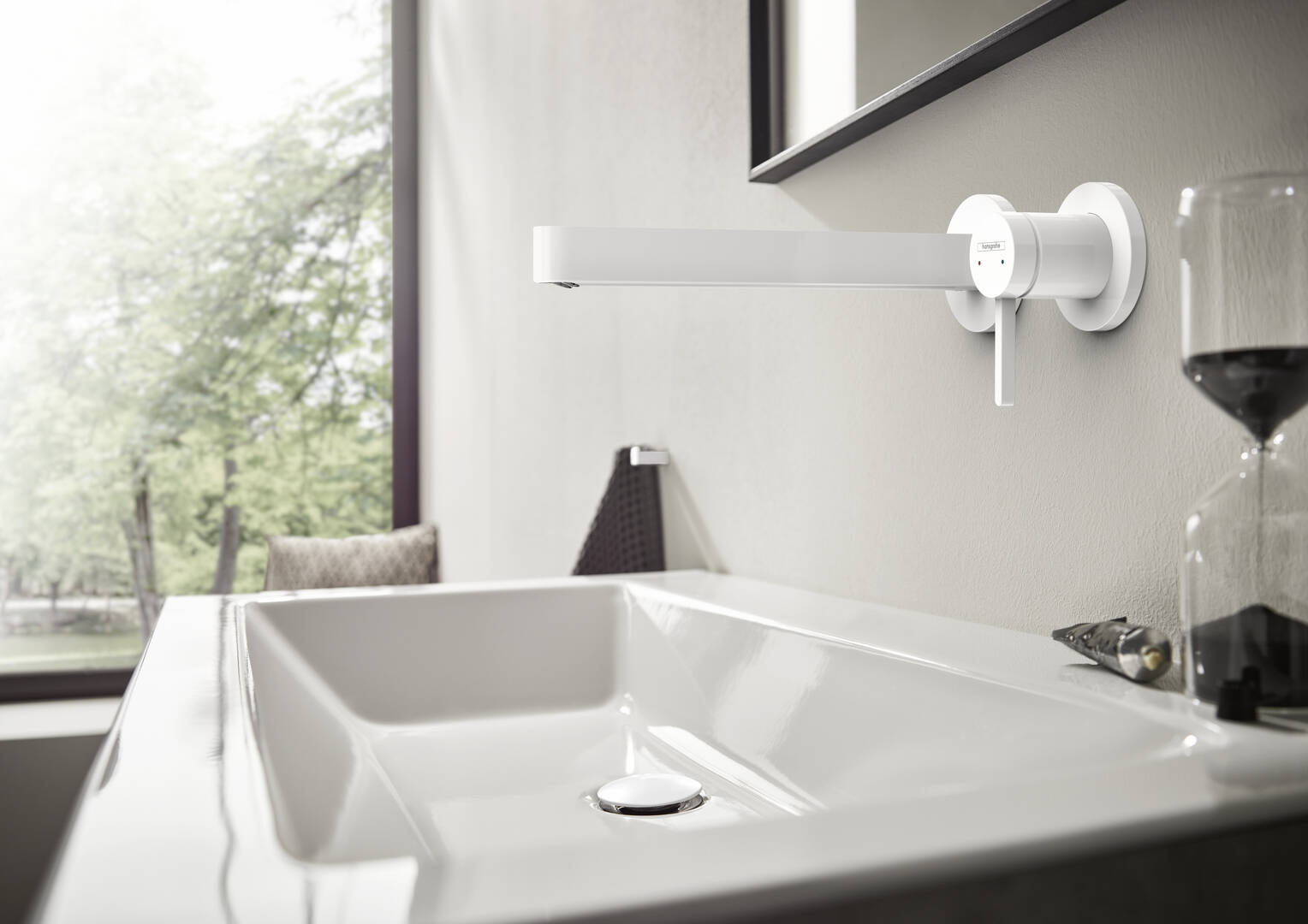 Close-up: Single lever basin mixer for concealed installation wall-mounted with spout 22 8 cm