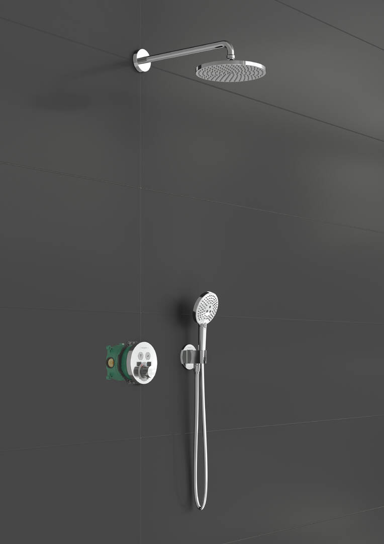 Close-up: Shower system 240 1 jet PowderRain with thermostat ShowerSelect S and basic set 2