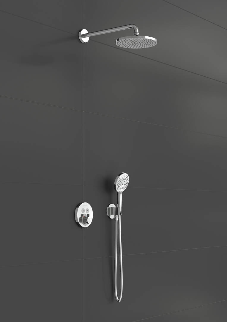 Close-up: Shower system 240 1 jet PowderRain with thermostat ShowerSelect S and basic set 1