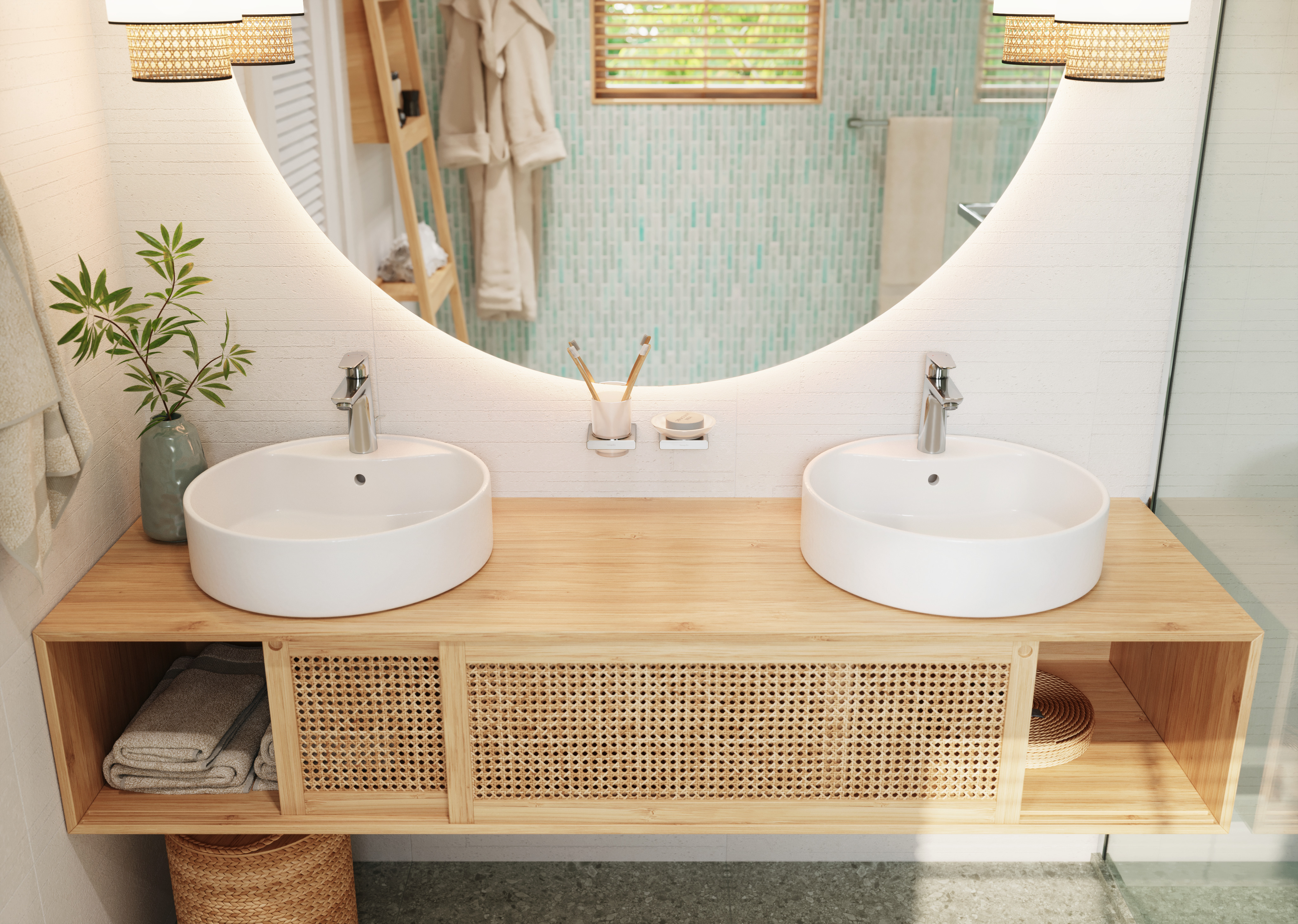 bathroom sink with towel rail